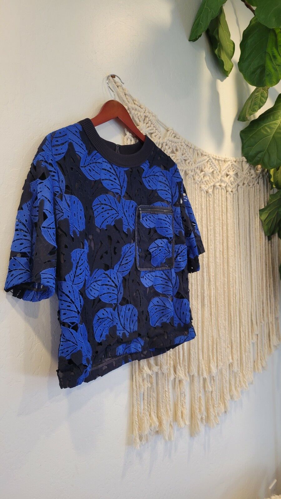 Jason Wu Blue Lace Floral Cutout Shirt Top Blouse | Retail $425 Size Large