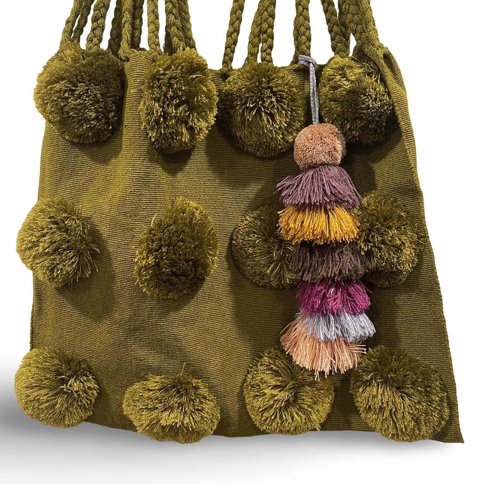 NEW Boho Multicolor Tote Bags - Tassel Pom Pom Woven Shoulder Purse with Strap