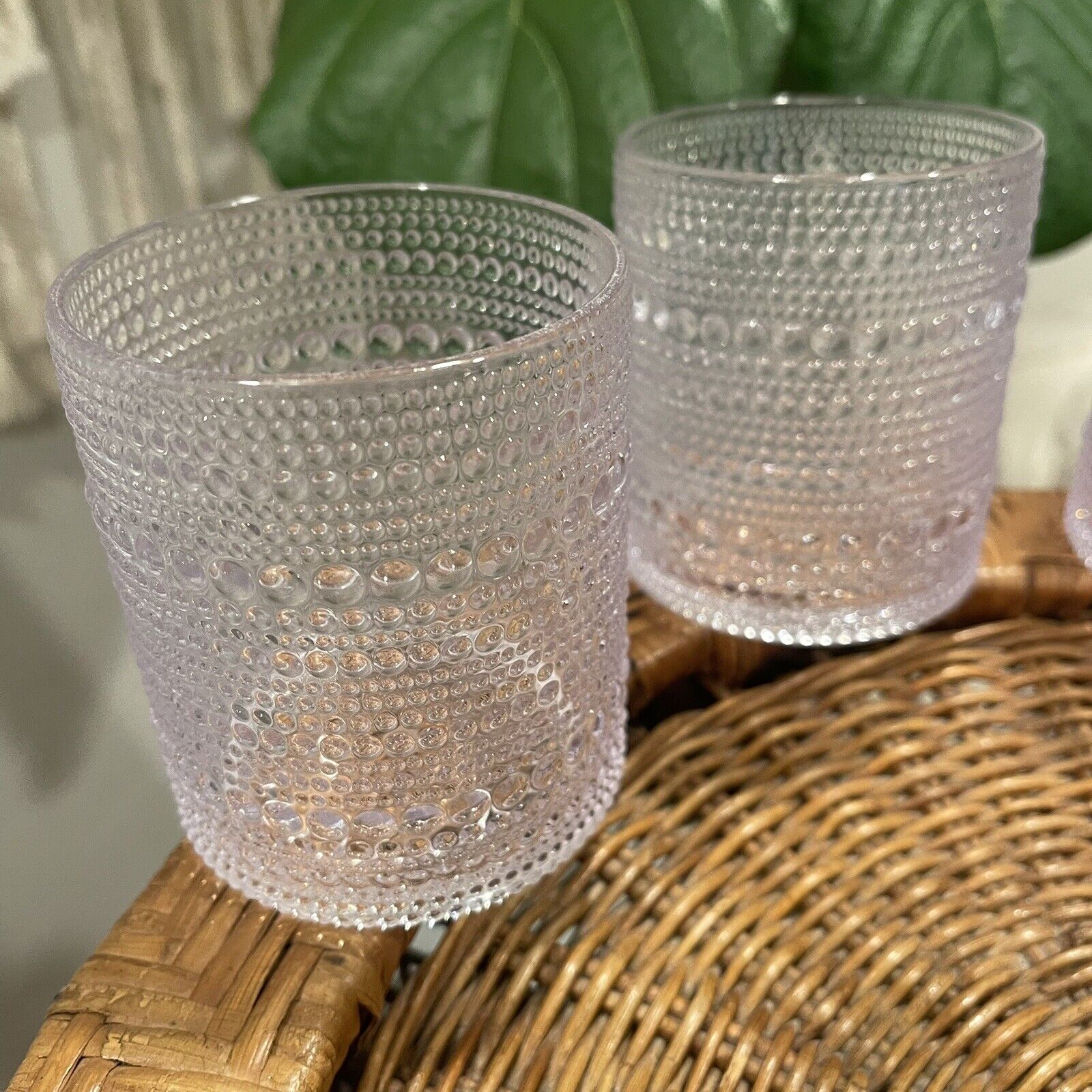 NEW West Elm Clear Plastic Shatter Proof Boho Pool Tumblers Glasses Cups Set / 4