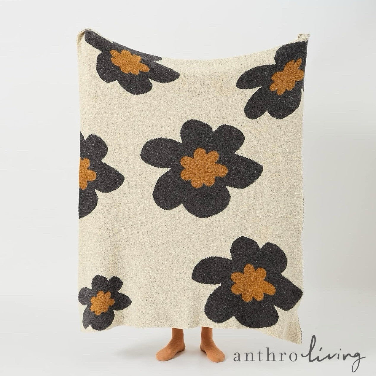 NEW Anthropologie Boho Large Flower Print Retro Throw Blanket Bedding 48" x 60"