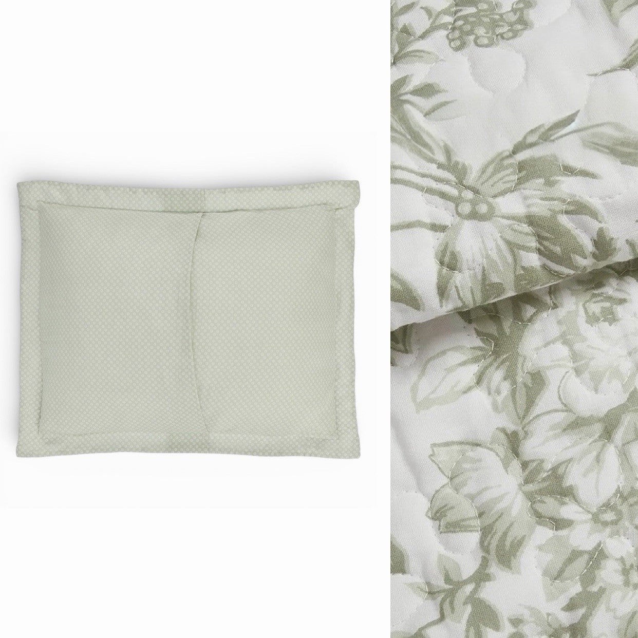 NEW West Elm Green White Floral Retro Cotton Queen King Bedding Quilt & Sham Set