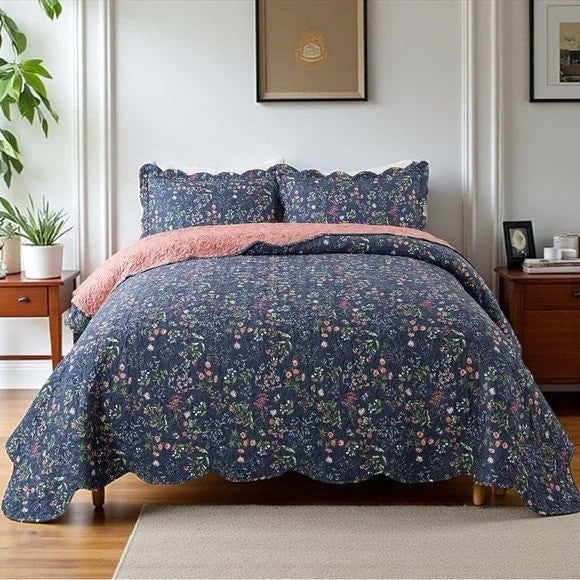 NEW Anthro Blue Floral Queen King Boho Quilt Bedding Bedspread Duvet & Sham Set