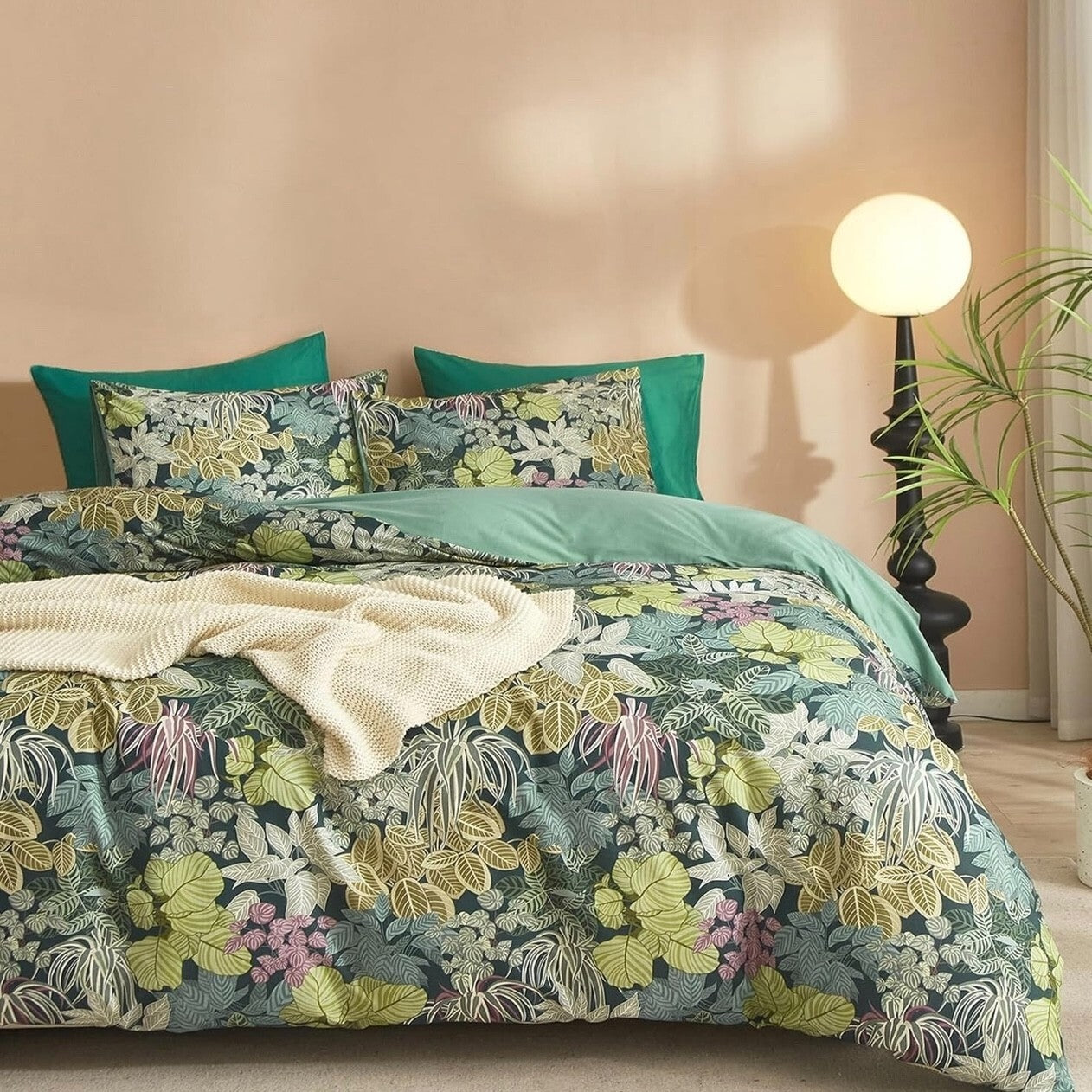 NEW Anthro Green Botanical Print Boho Queen King Size Bedding Duvet & Sham Set