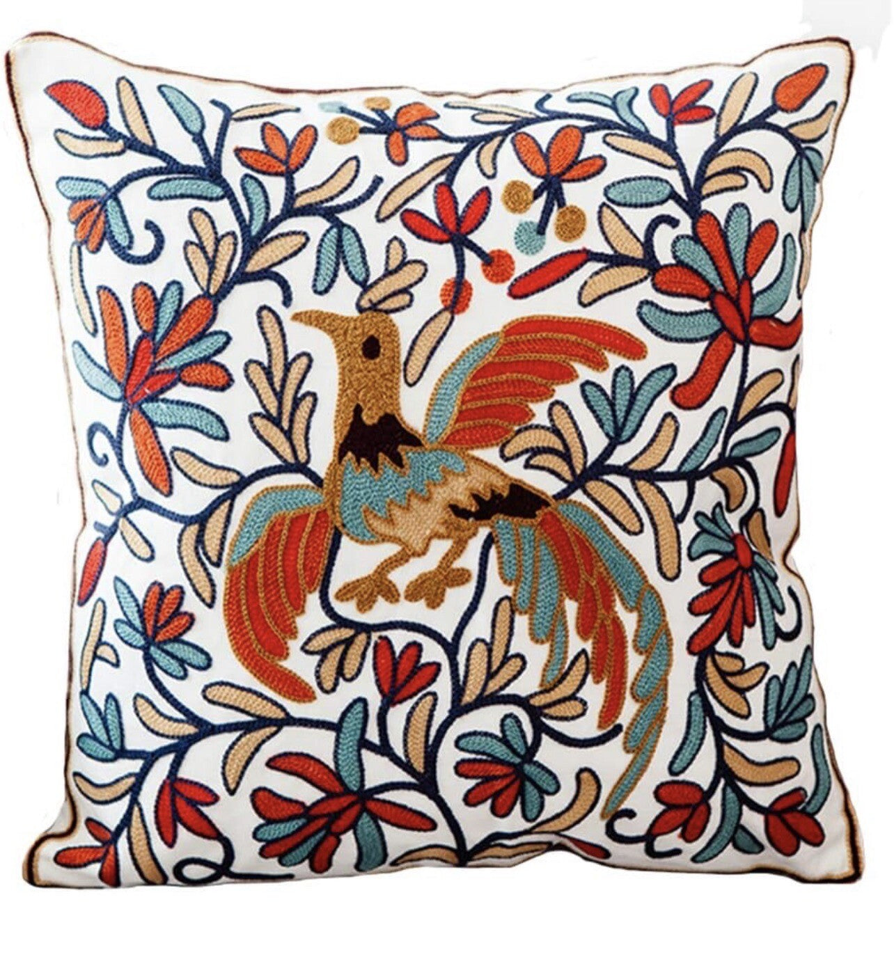 NEW Anthro Boho Floral Embroidered Throw Pillow Cover Case Sham 18" x 18"