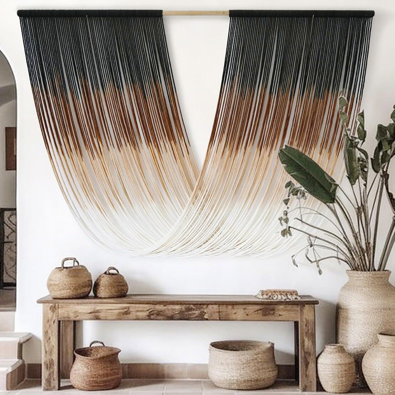 NEW Anthropologie XL Boho Tapestry Macrame Woven Dyed Yarn Wall Hanging 35 x 60