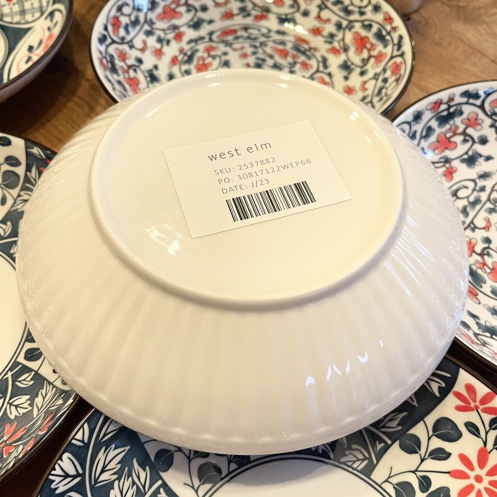 NEW West Elm (Set of 6) Blue Boho Ceramic Floral Dinnerware Salad Plates Set