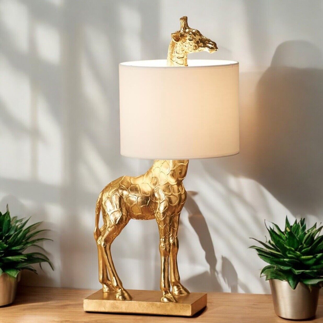 NEW Anthropologie Large Gold Boho Giraffe Table Lamp Lighting Art Deco Set - 26"