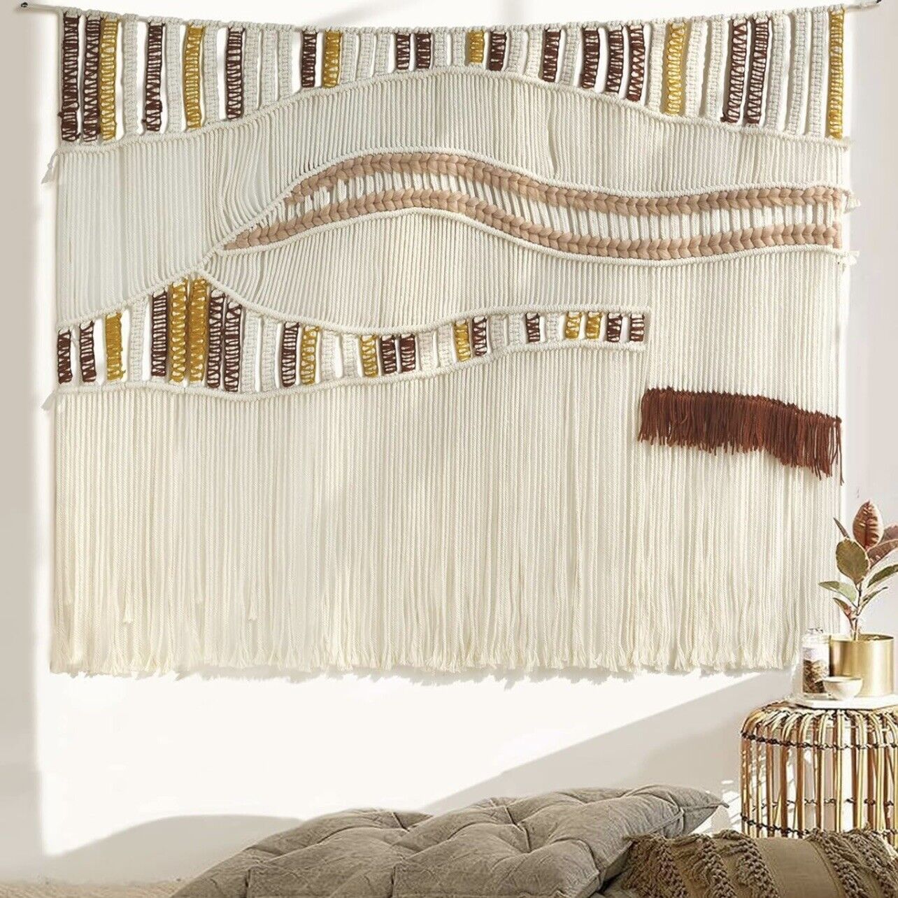 Anthropologie XL Boho Tapestry Macrame Woven Dyed Yarn Tassel Wall Hanging - 48"