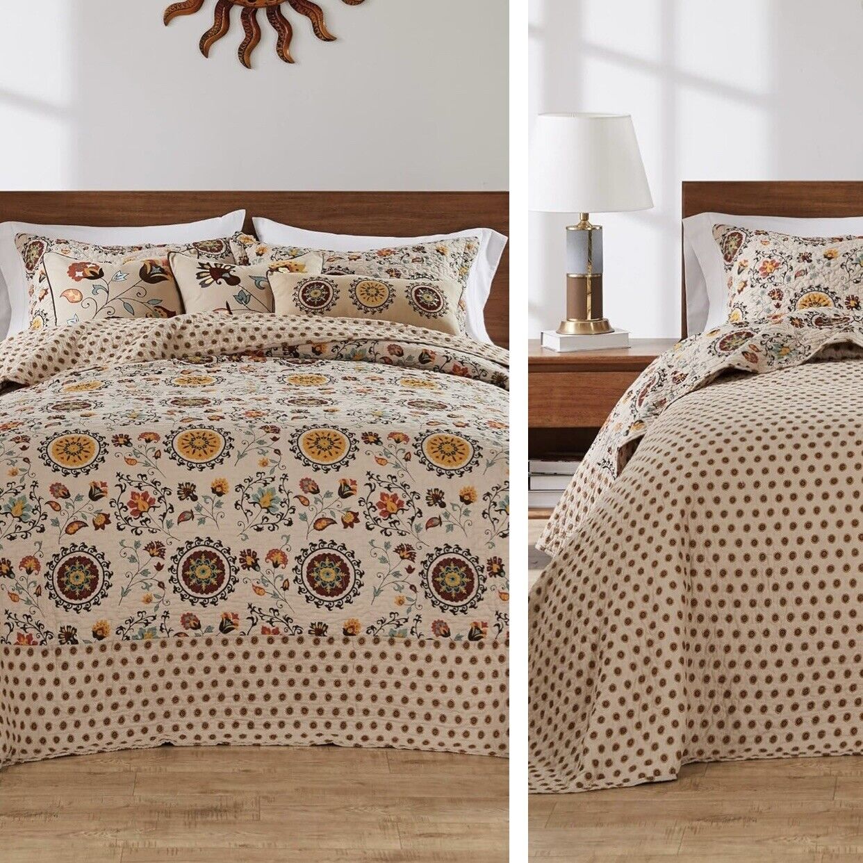 NEW Anthropologie Multicolor Retro Boho Queen Quilt Bedspread Bedding Sham Set