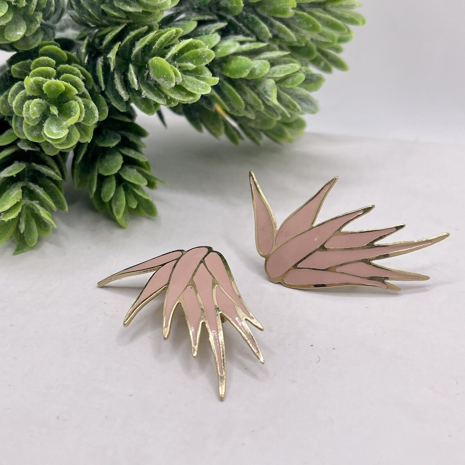 Vintage Retro Pink & Gold Statement Clip-on Studs / Stud Earrings