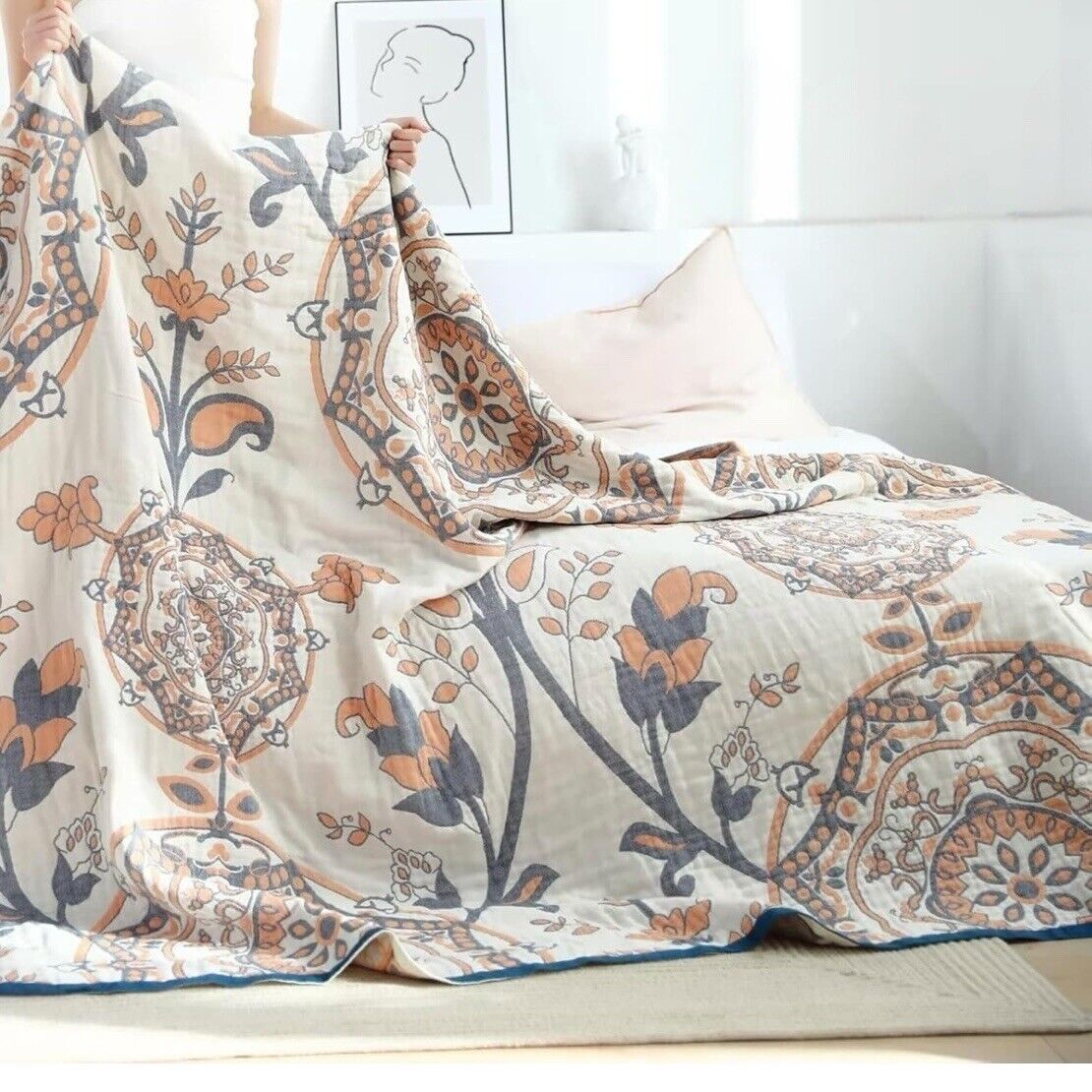 NEW XL Anthropologie Boho Queen Reversible Blanket Bedspread Quilt - 80" x 90"