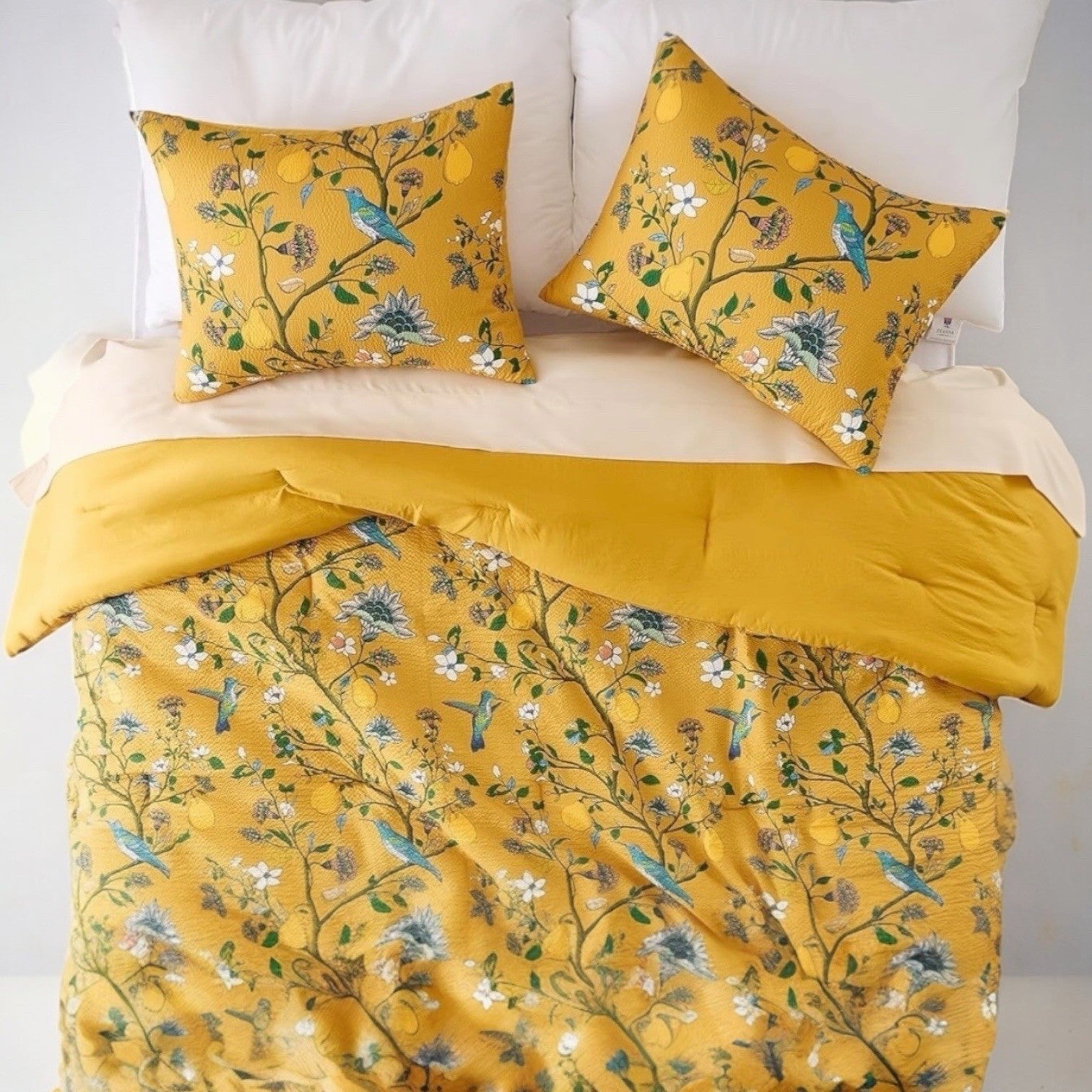 NEW Anthro Yellow Seersucker Floral Queen King Boho Comforter Bedding Sham Set