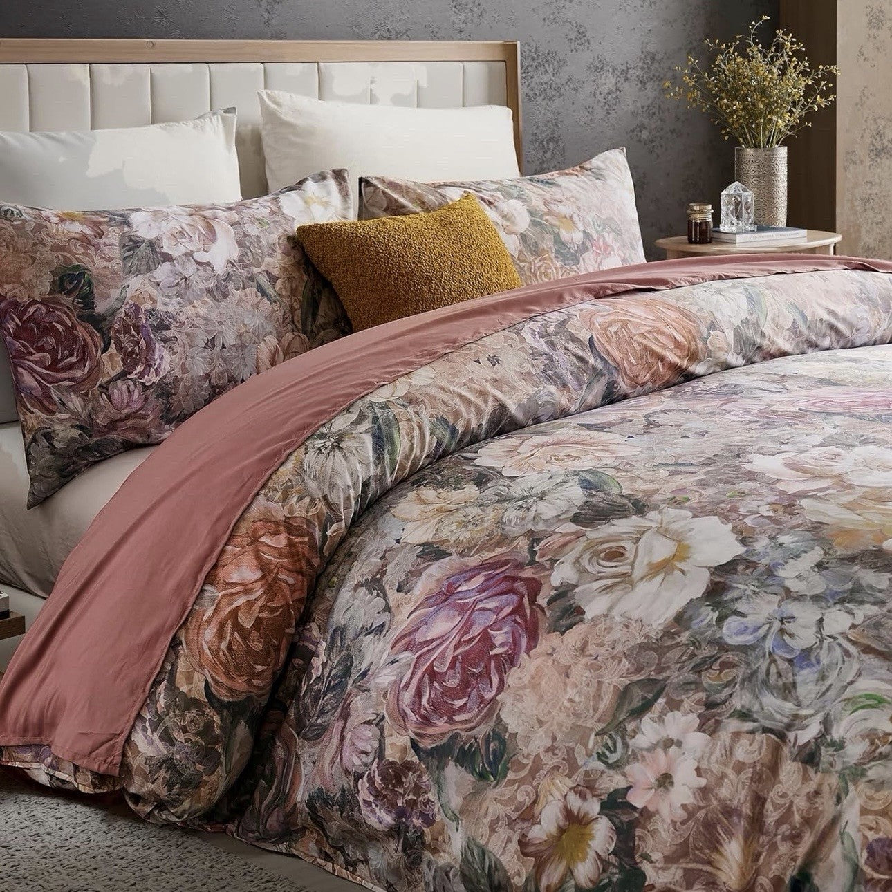 NEW Anthro Pink Floral Multicolor Queen / King Cotton Bedding Duvet & Sham Set