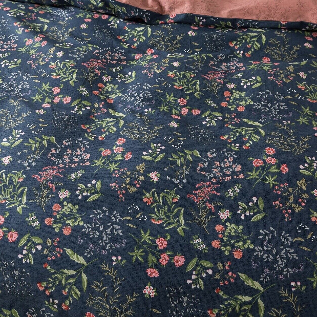 NEW Anthropologie Blue Floral Cotton Boho Queen Size Bedding Duvet & Sham Set