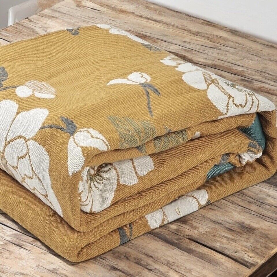 NEW Anthropologie Boho Orange Teal Floral Queen Blanket Bedspread Quilt 80 x 90