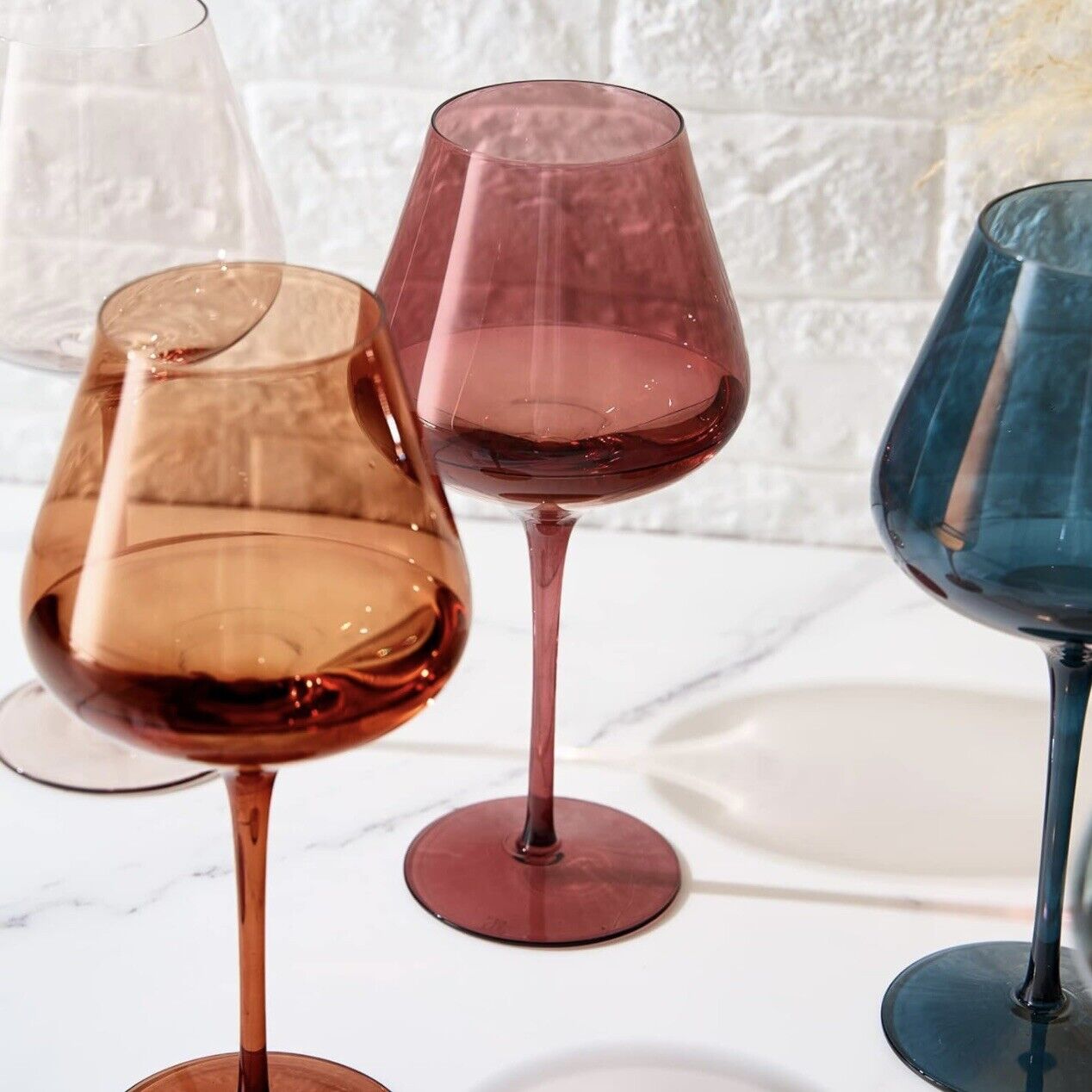 NEW West Elm (Set of 6) Colorful Stemmed Crystal Wine Glass Drink Ware Bar Cups