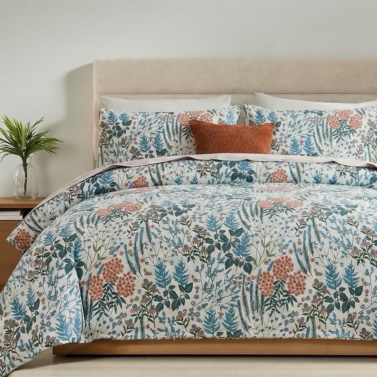 NEW Anthro Multicolor Floral Cotton Boho Queen / King Bedding Duvet & Sham Set