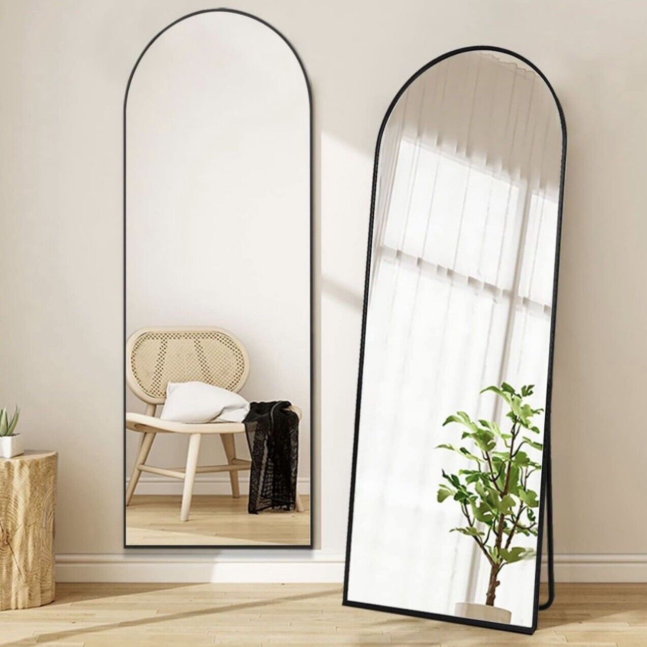 NEW West Elm Full Length Arched Black Framed Boho Floor / Wall Mirror 65" x 24"