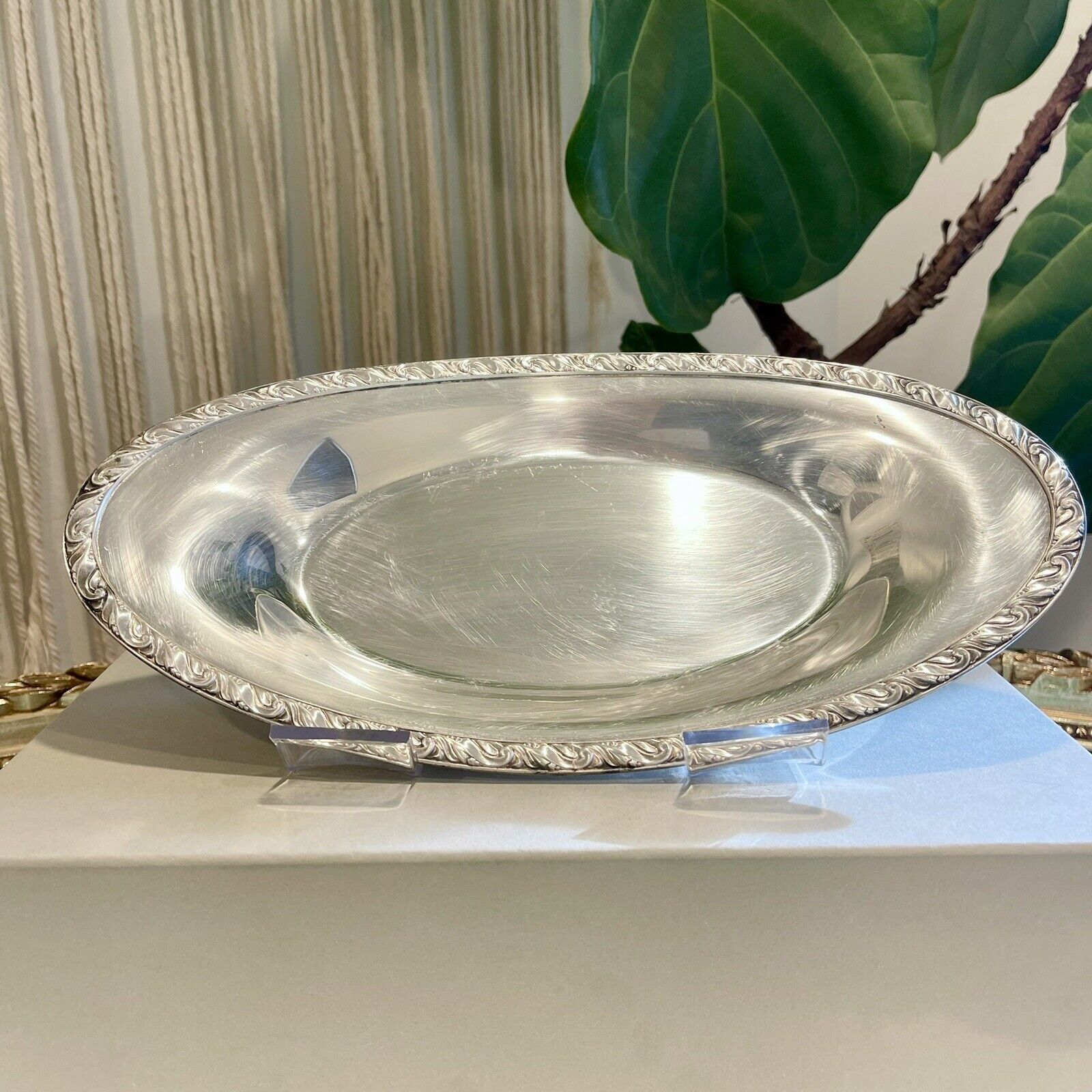 Vintage Large Silver Plate Serving Tray Dish Bowl Antique c. 1912 - 14" Long