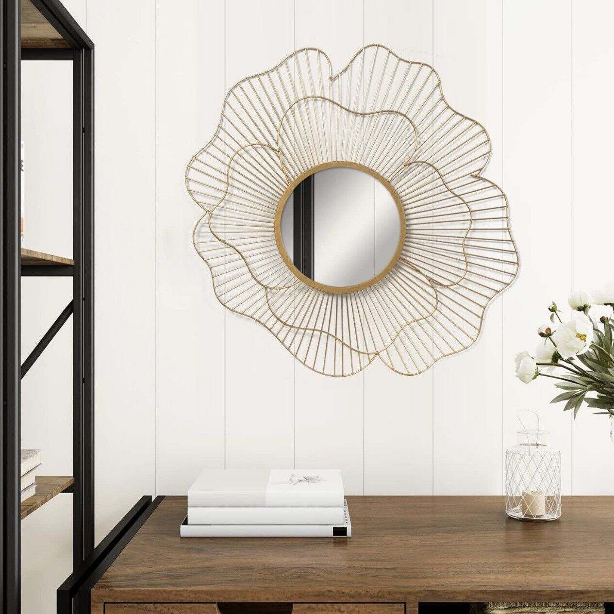 NEW West Elm XL Gold Asymmetrical Flower Mid-Century Modern Hanging Wall Mirror