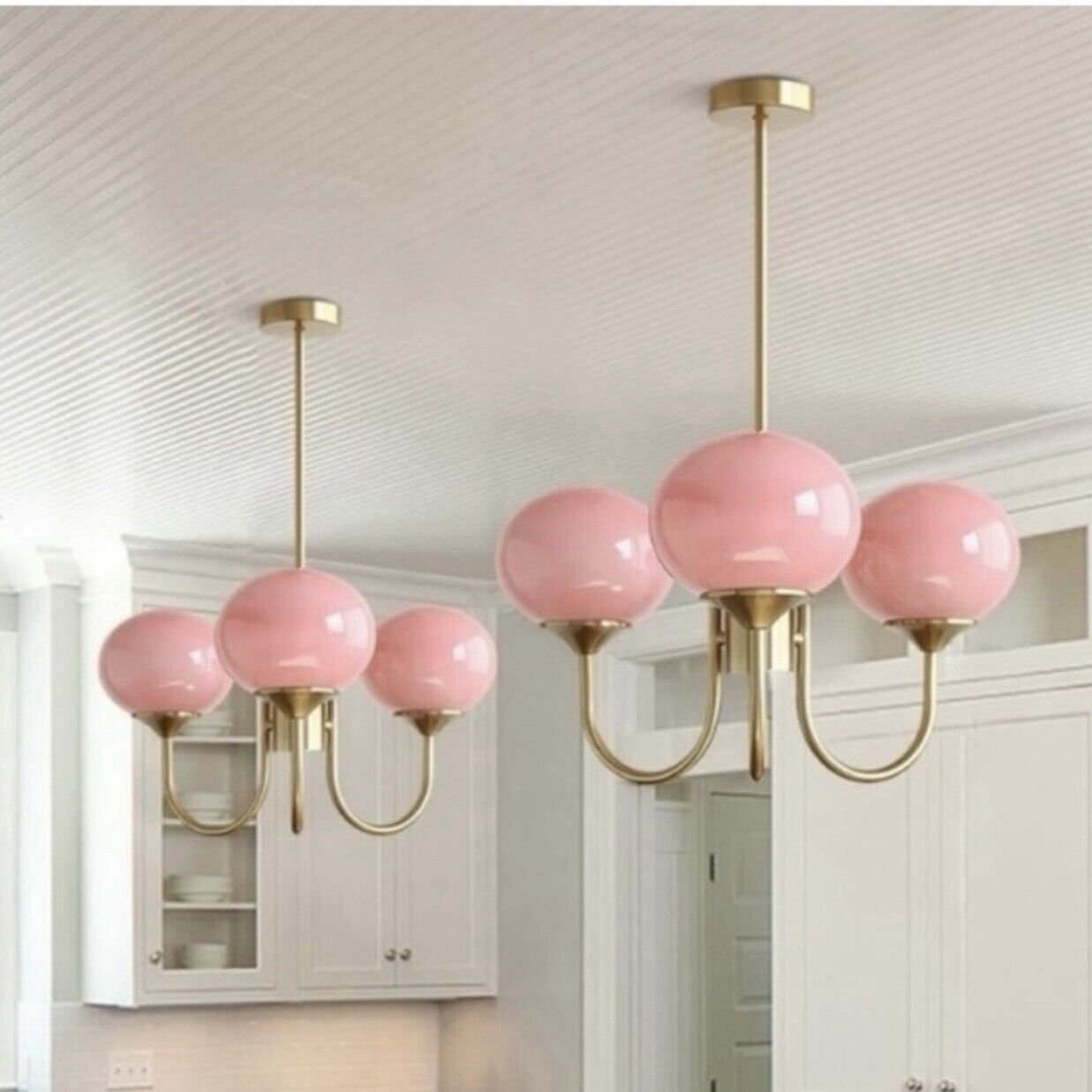 NEW Anthropologie Mid Century Modern Pink & Gold Pendant Light Ceiling Fixture