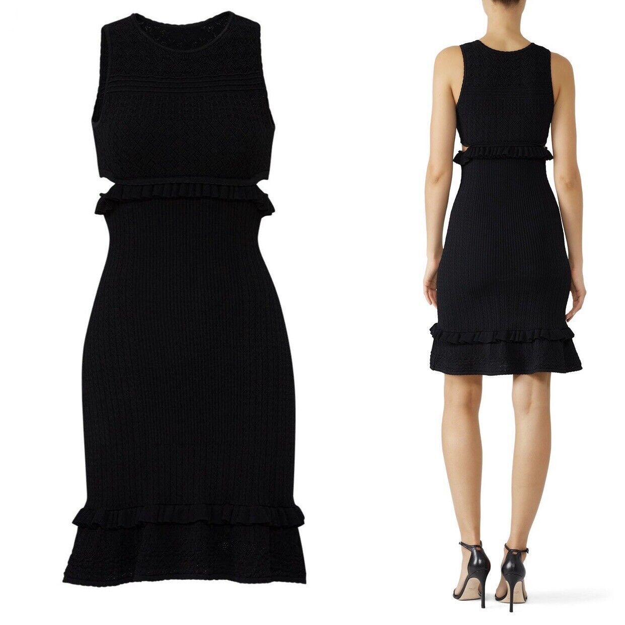 Ronny Kobo Black Ruffled Cutout Nova Mini Woven Sheath Dress Gown - Size Small