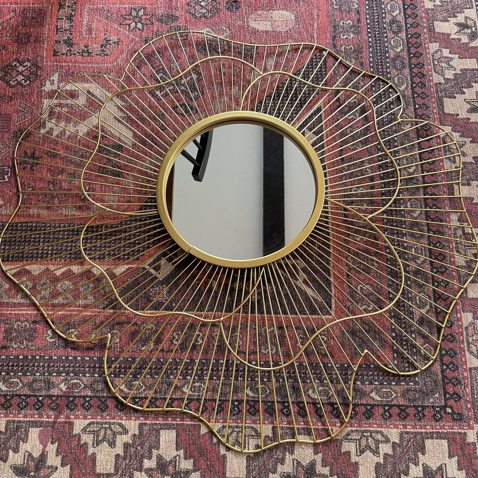 NEW West Elm XL Gold Asymmetrical Flower Mid-Century Modern Hanging Wall Mirror