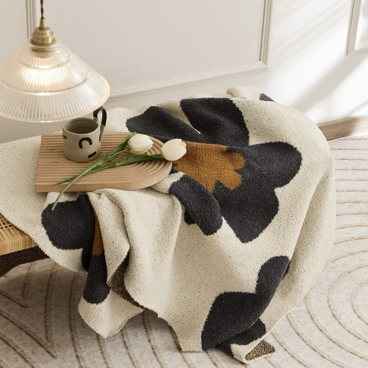 NEW Anthropologie Boho Large Flower Print Retro Throw Blanket Bedding 48" x 60"