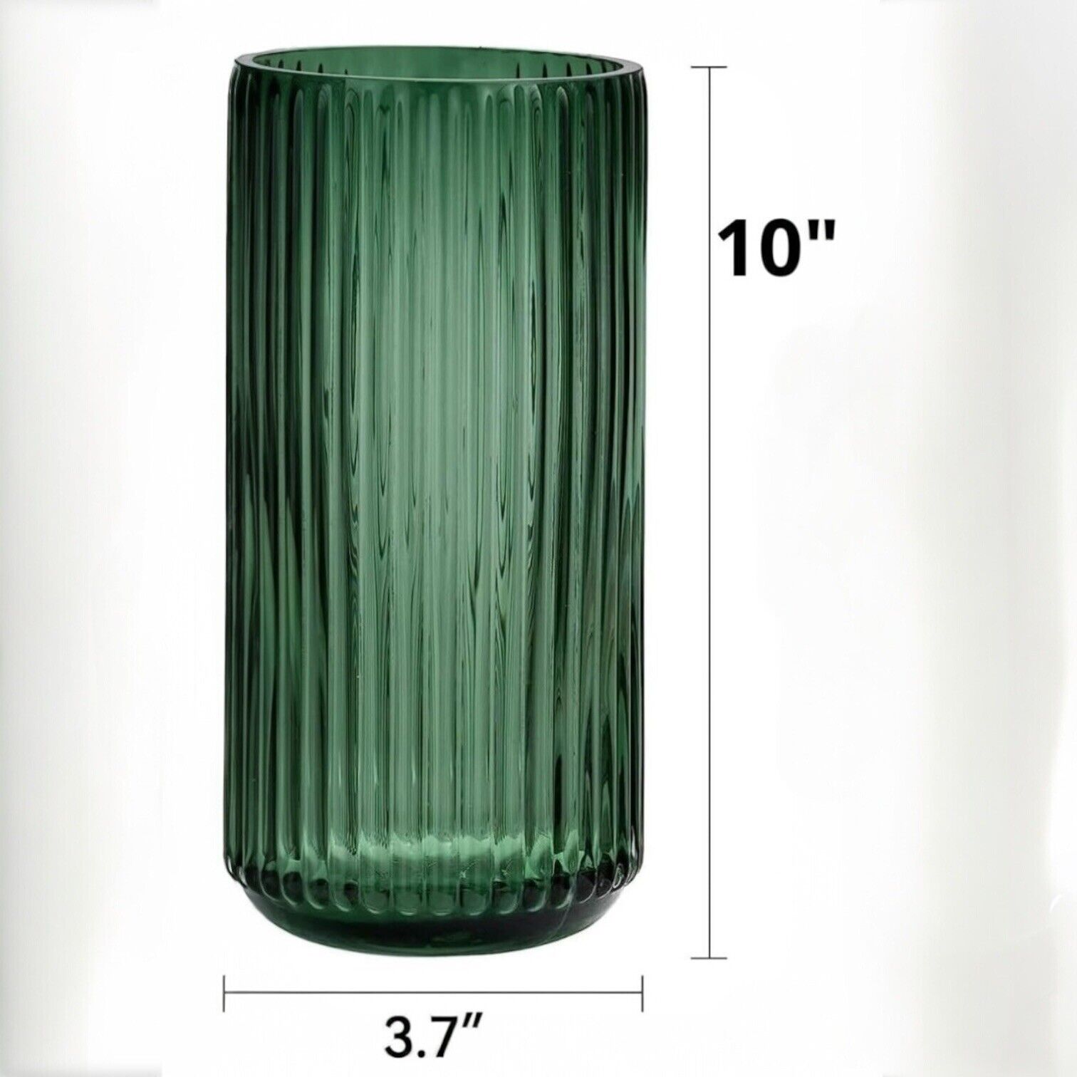 NEW West Elm Green Glass Large Boho Ribbed Cylinder Flower Vase Planter Decor