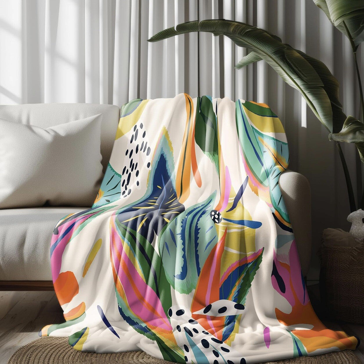 New Anthropologie Boho Abstract Fleece Throw Blanket Bedspread Bedding 50" x 60"