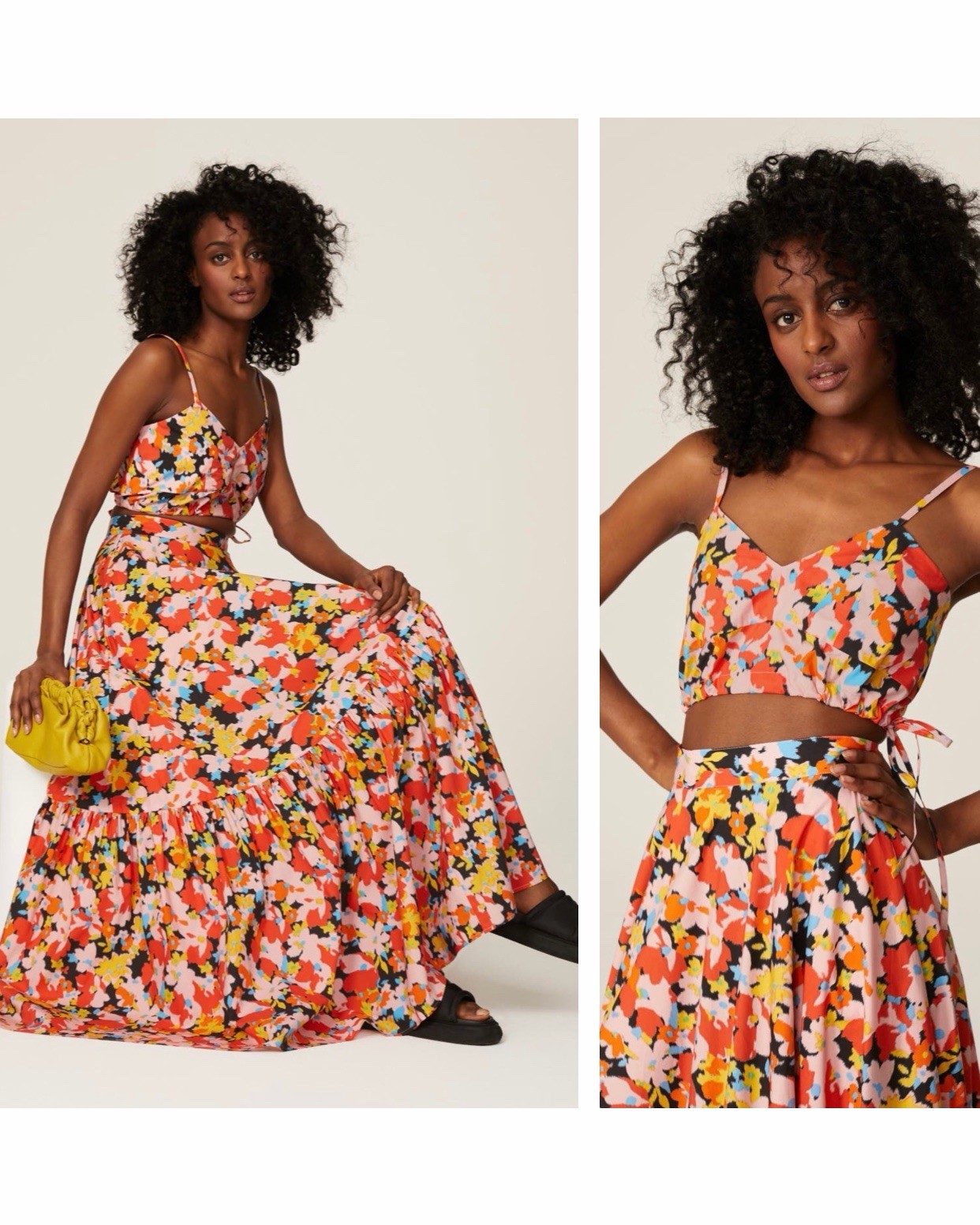 Plan C Orange Boho Floral Crop Top & Matching Maxi Skirt Set Size Large 10 / 12