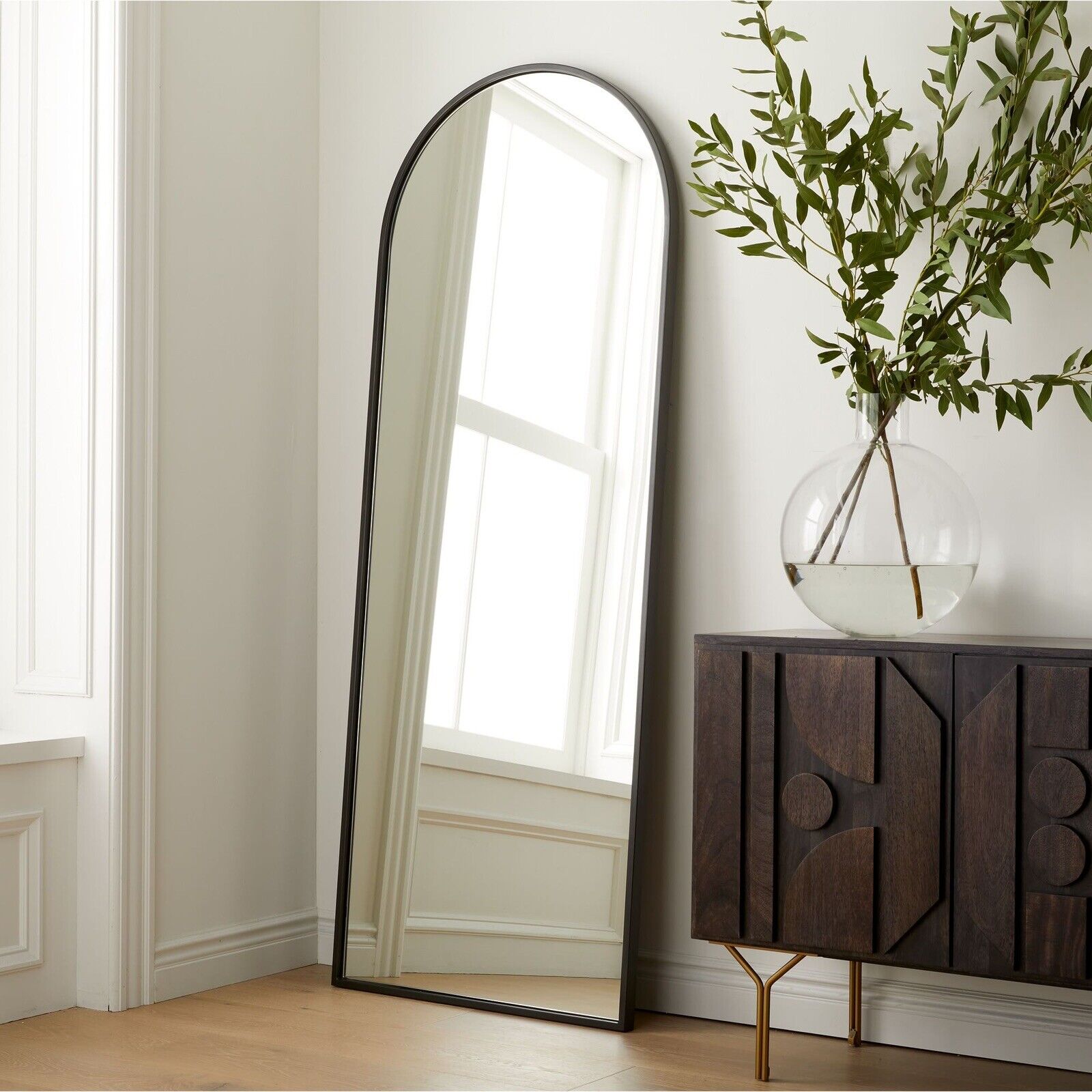 NEW West Elm Full Length Arched Black Framed Boho Floor / Wall Mirror 65" x 24"