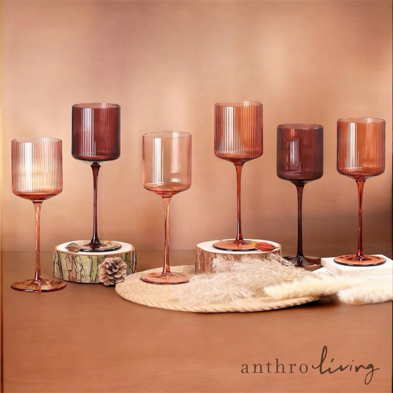 NEW Anthropologie (Set of 6) Colorful Stemmed Wine Glasses Drinkware Bar Cups