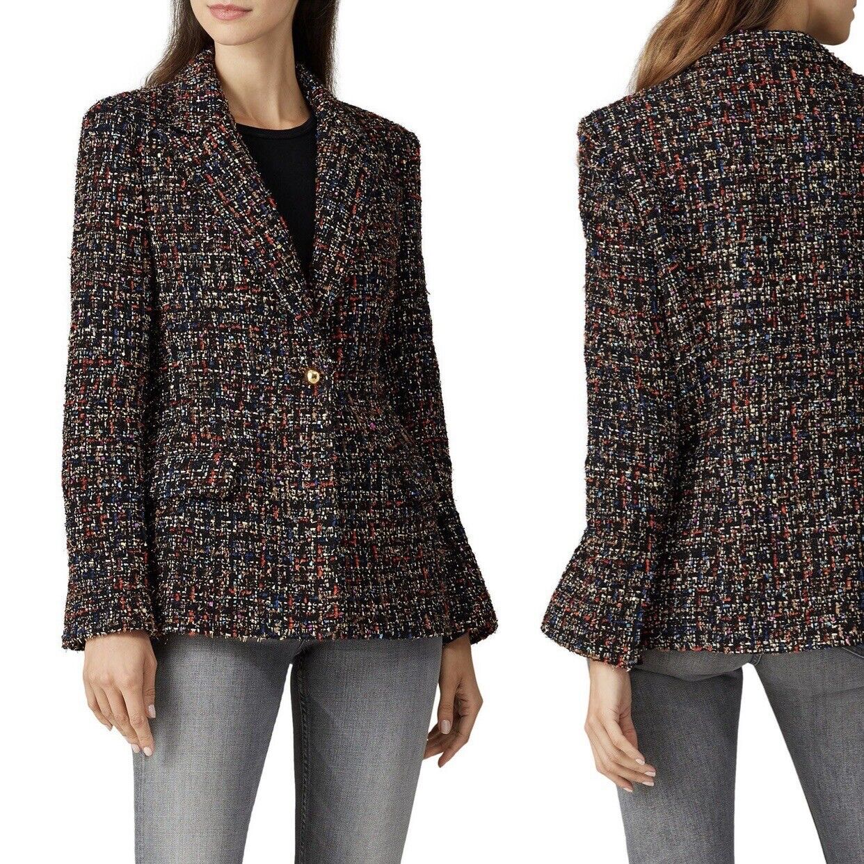 Amanda Uprichard Gold Multicolor Woven Aldridge Blazer Jacket Coat Sweater Large