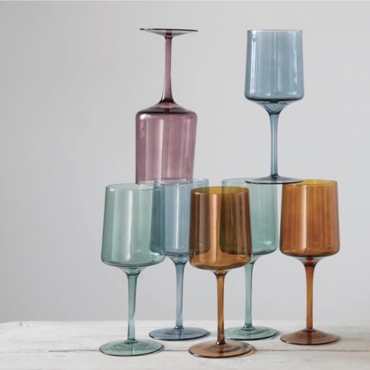 New Anthropologie Multicolor Color Glass Stemmed Wine Glass Barware - Set of 4