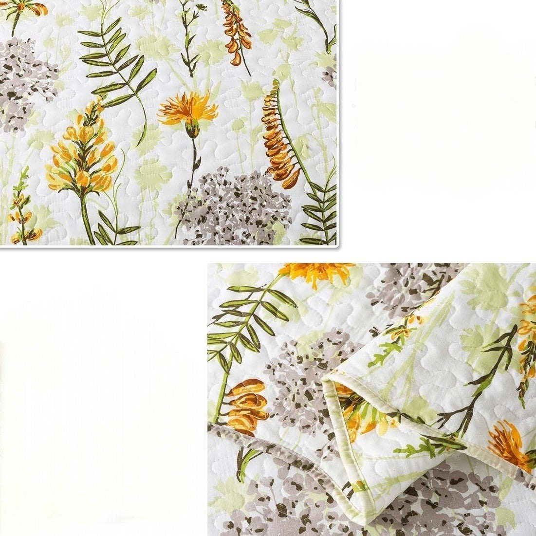 NEW Anthro White Yellow Floral Queen Boho Quilt Bedding Bedspread Duvet Sham Set