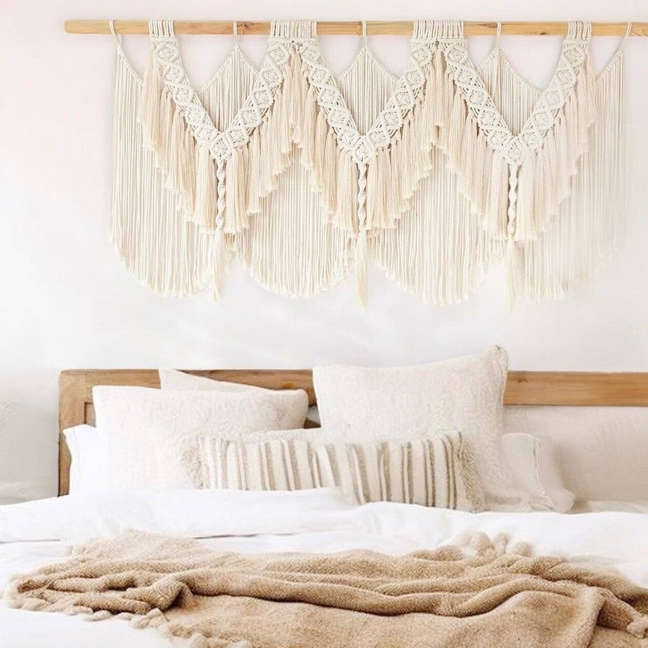 NEW Anthro XL Boho Cotton Tapestry Macrame Woven Dyed Yarn Wall Hanging 25 x 47