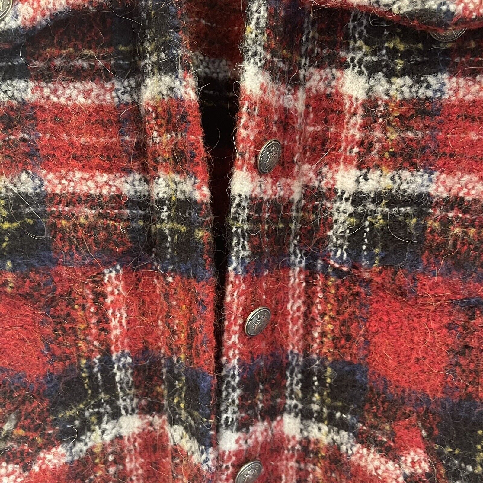 The Kooples - Red Tweed Plaid Shirt Coat Trucker Jacket Sweater | Size Large