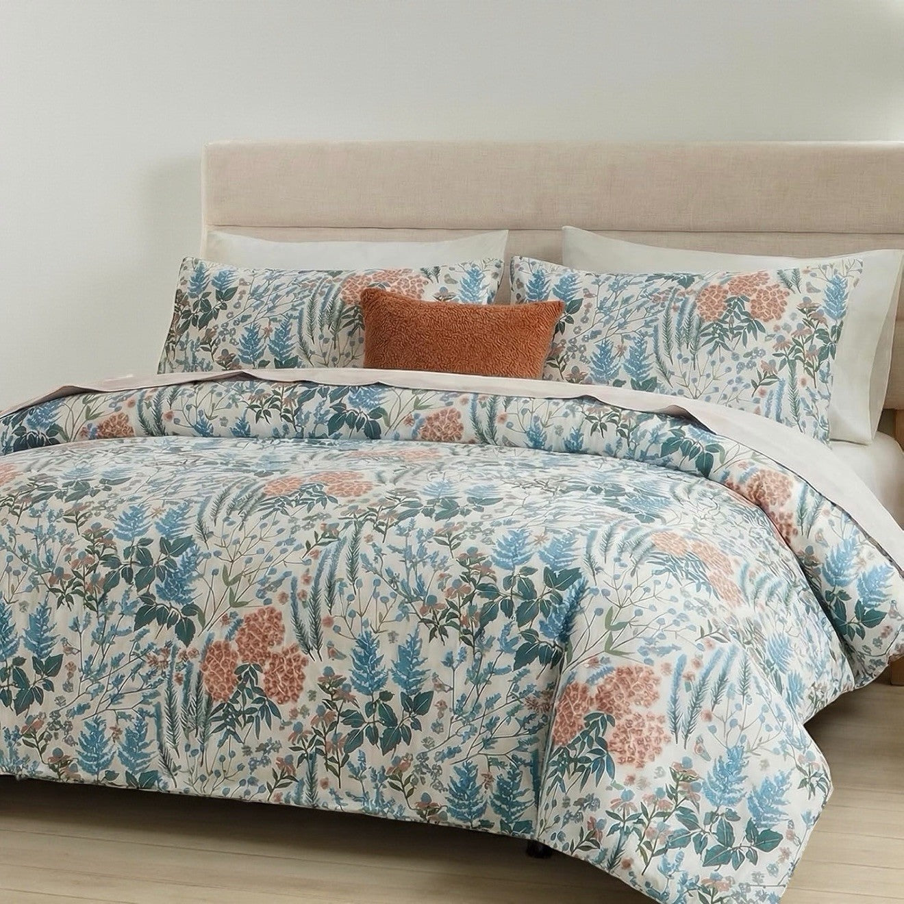 NEW Anthro Multicolor Floral Cotton Boho Queen / King Bedding Duvet & Sham Set