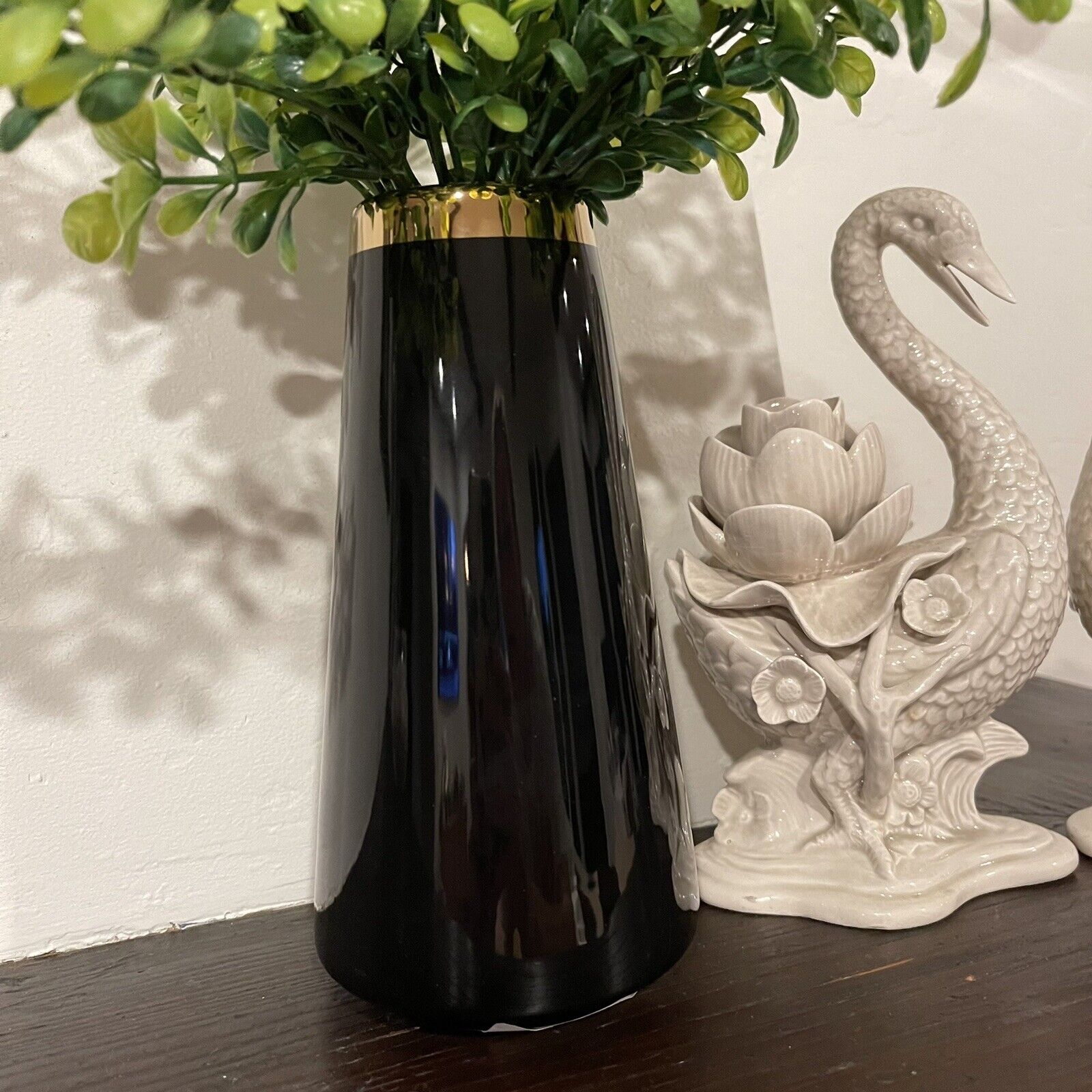 NEW West Elm Large Black Gold Boho Ceramic Cylinder Flower Vase Planter Decor