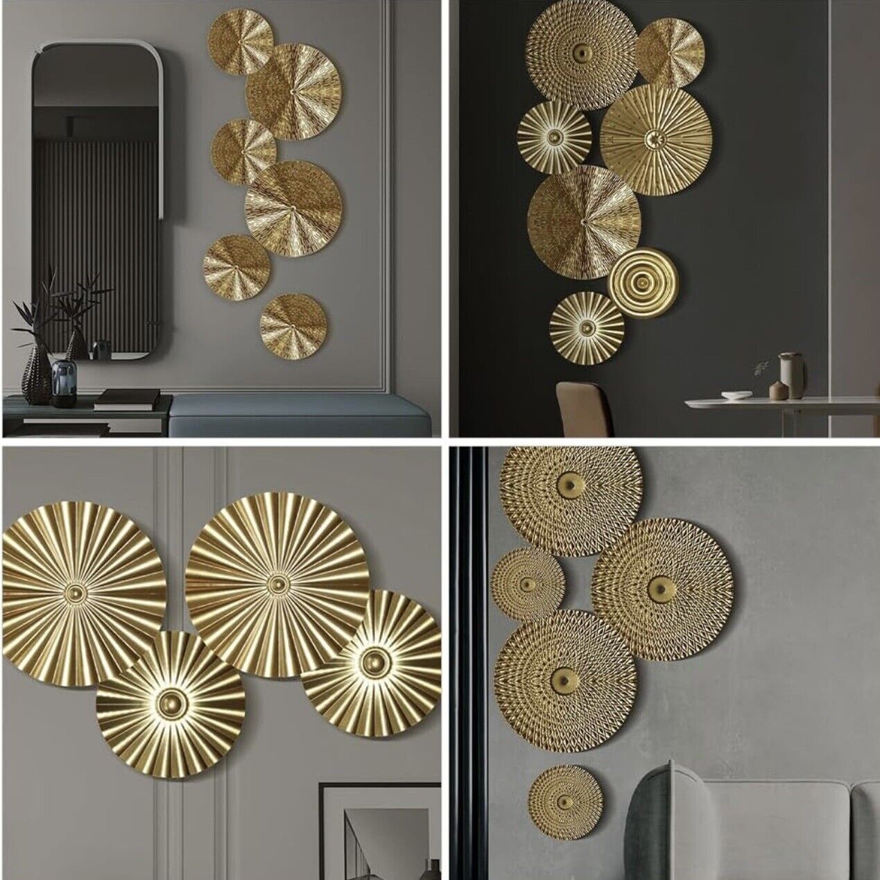 NEW West Elm XL Gold Boho Metal Abstract Wall Hanging Baskets Plates - Set of 7