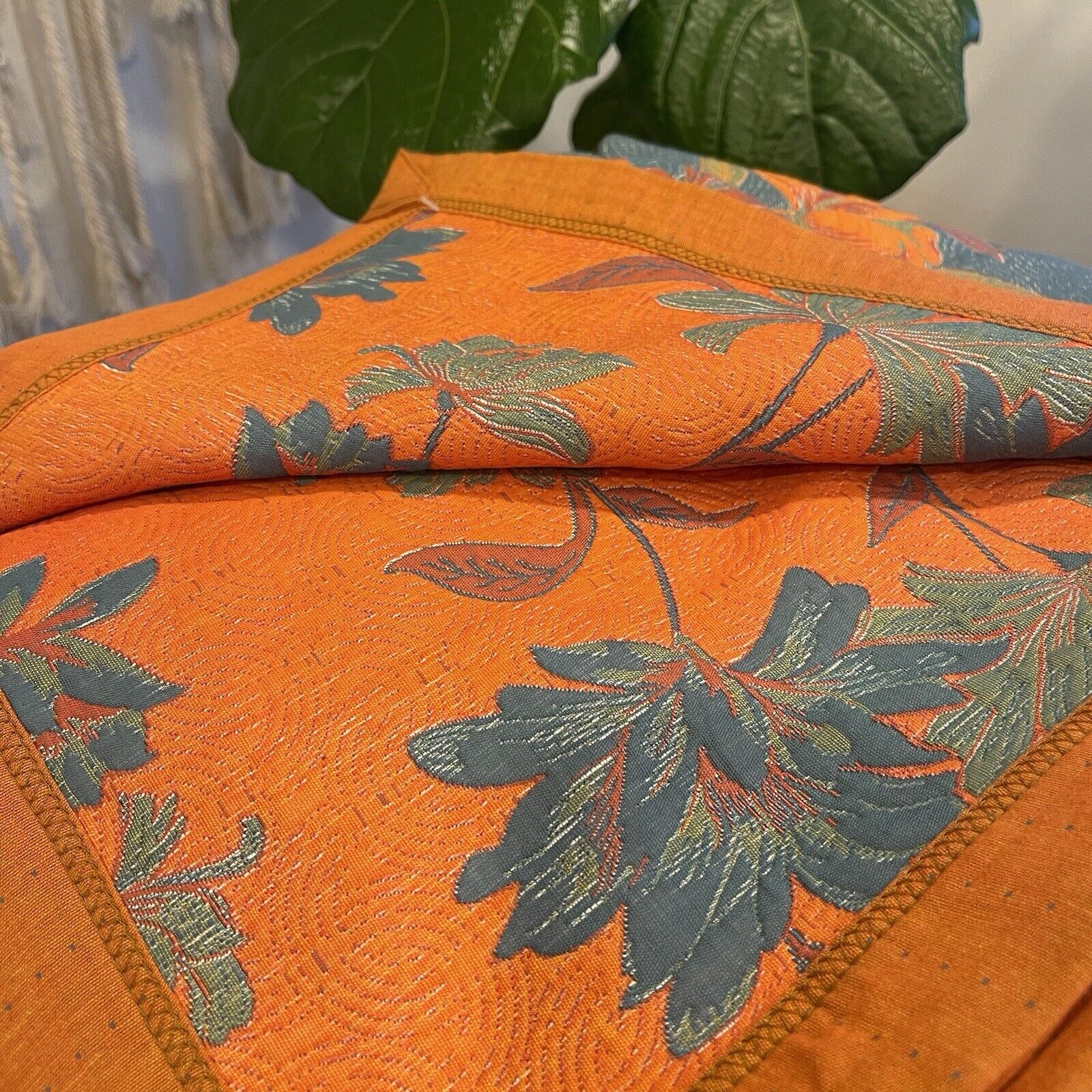 NEW Anthropologie Blue Orange Reversible Queen / King Bedspread Blanket Sham Set