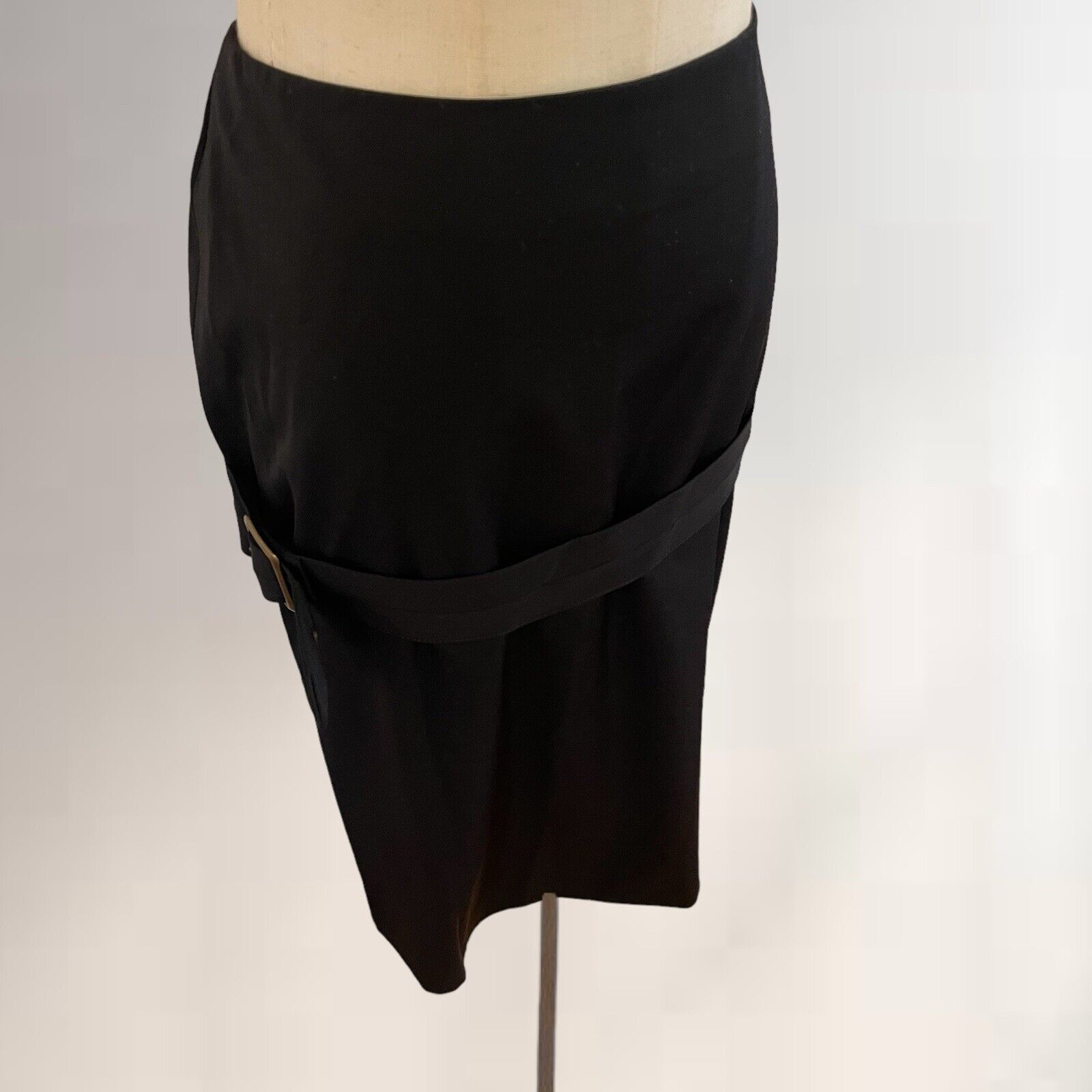 Vintage 90s Jean Paul Gaultier Black Pencil Skirt Side Buckle Belt - Size Medium