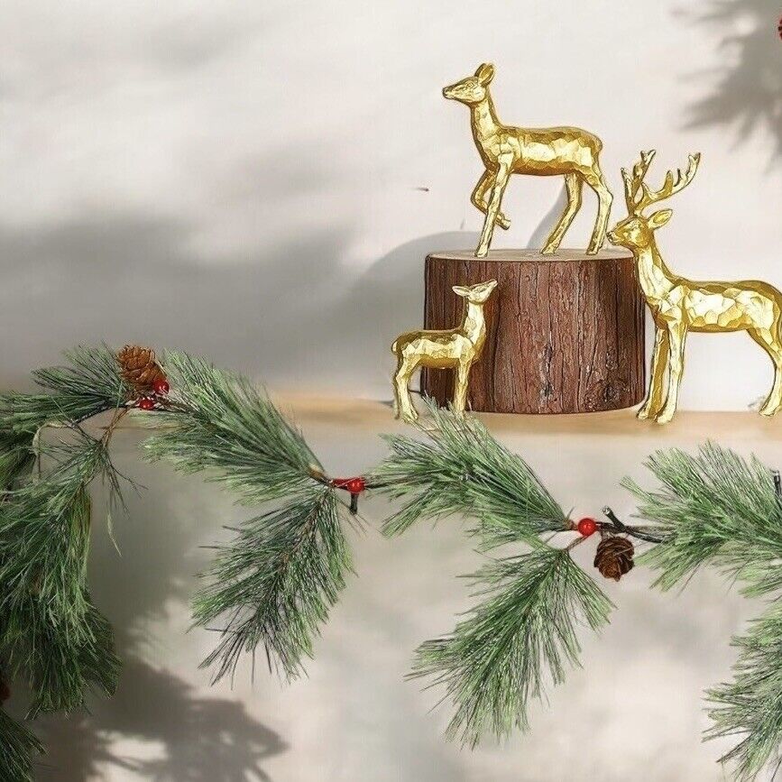 NEW West Elm Boho Geometric Gold Resin Holiday Christmas Reindeer Figures Set 3