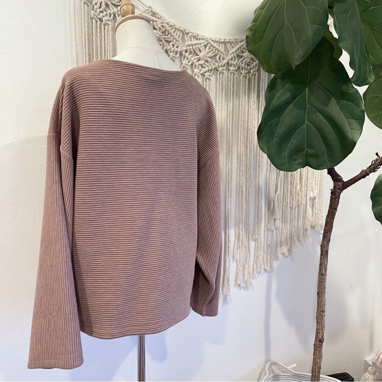 Madewell Mauve Oversized Cream / White Knit Sweater Shirt Top Sweatshirt Medium