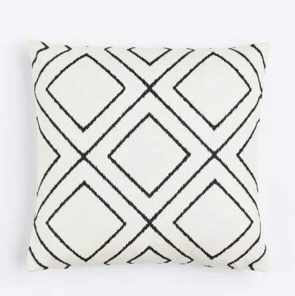 New West Elm Black & White Geometric Boho Throw Pillow Cover Case Sham 20" x 20"