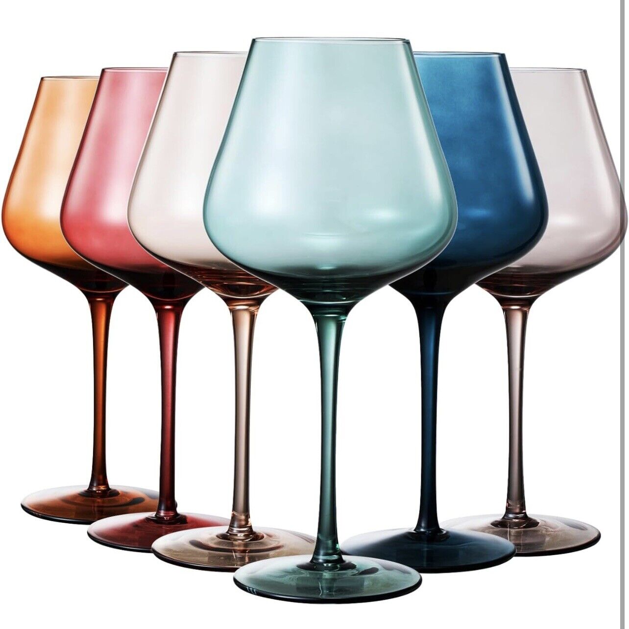 NEW West Elm (Set of 6) Colorful Stemmed Crystal Wine Glass Drink Ware Bar Cups