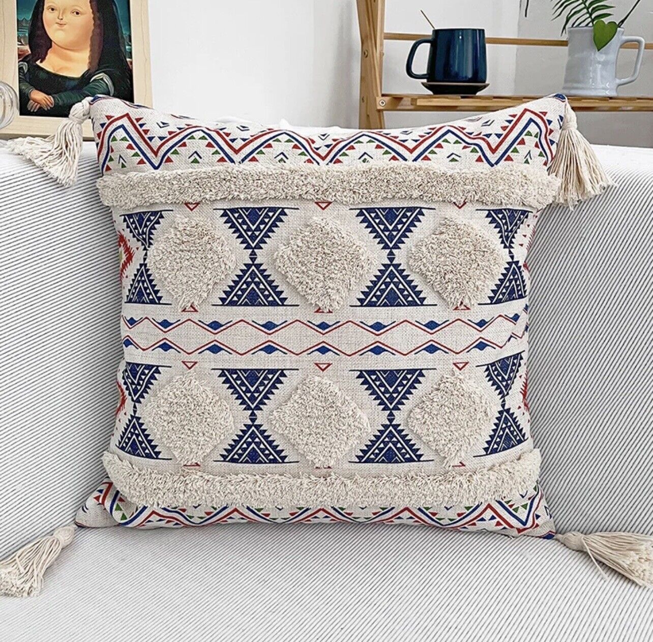 New Anthropologie Boho Abstract Tassel Throw Pillow Case Cover Sham - 18" x 18"