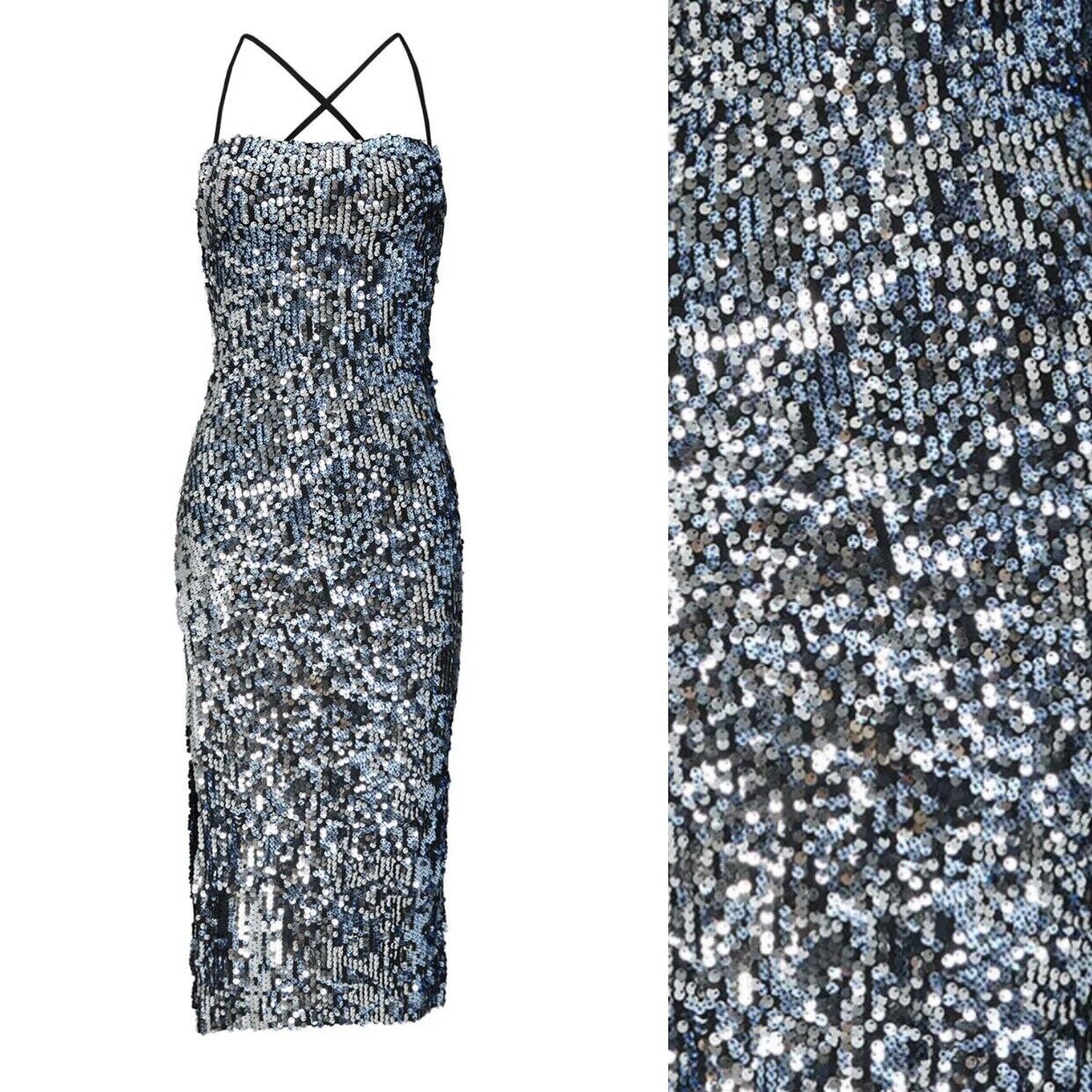 Free People / Cosmopolitan DTP Blue Sequin Party Cocktail Dress - Size Medium