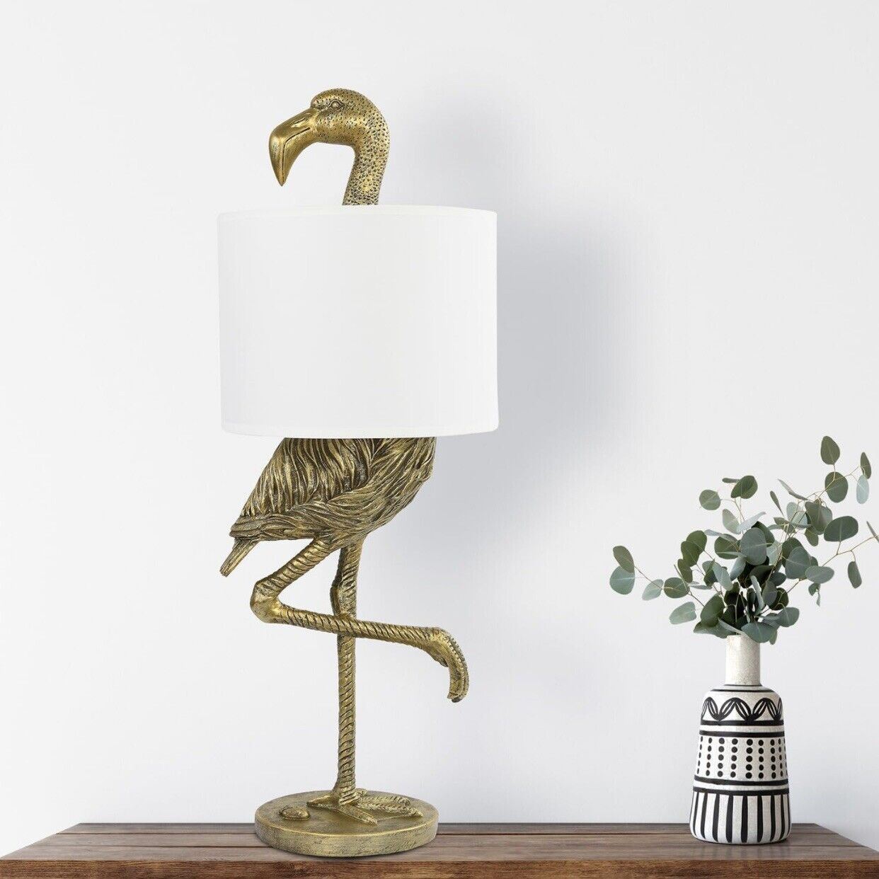 NEW Anthropologie Large Gold Boho Flamingo Table Lamp Lighting Art Deco - 32"